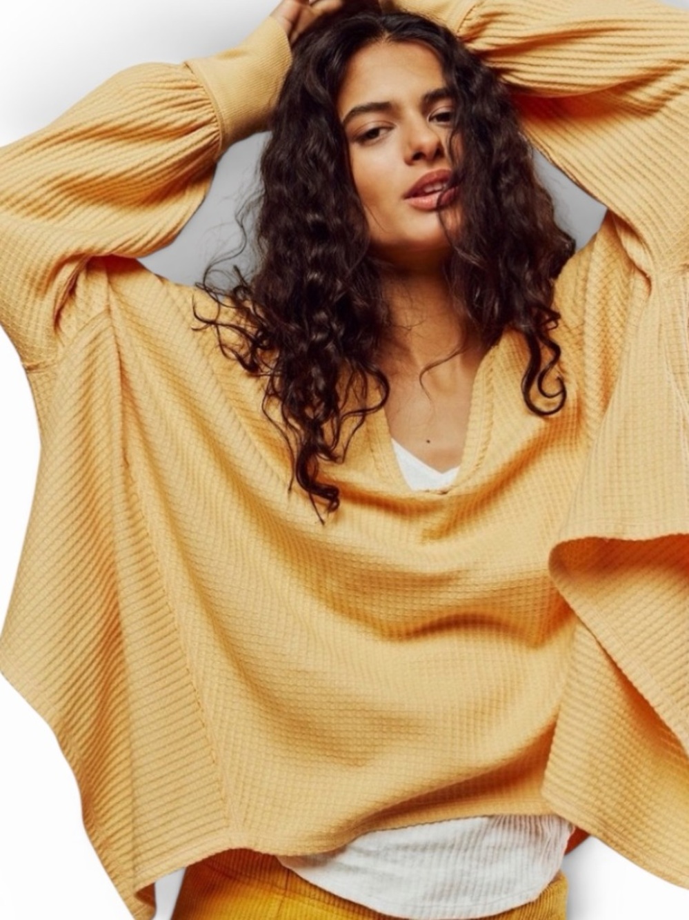 Free people Oversized Waffle Knit Pullover Sweater - Yellow - Picture 2 of 8